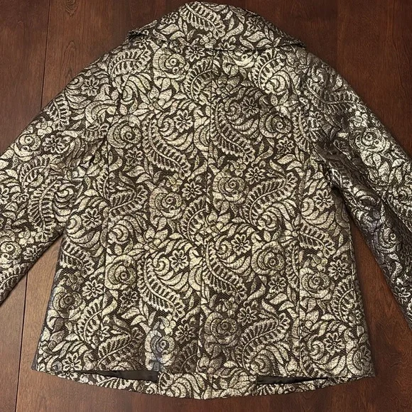 Banana Republic Womans Lightweight Jacket Blazer Brown Gold Sparkly 3/4 Sleeves - Picture 5 of 9